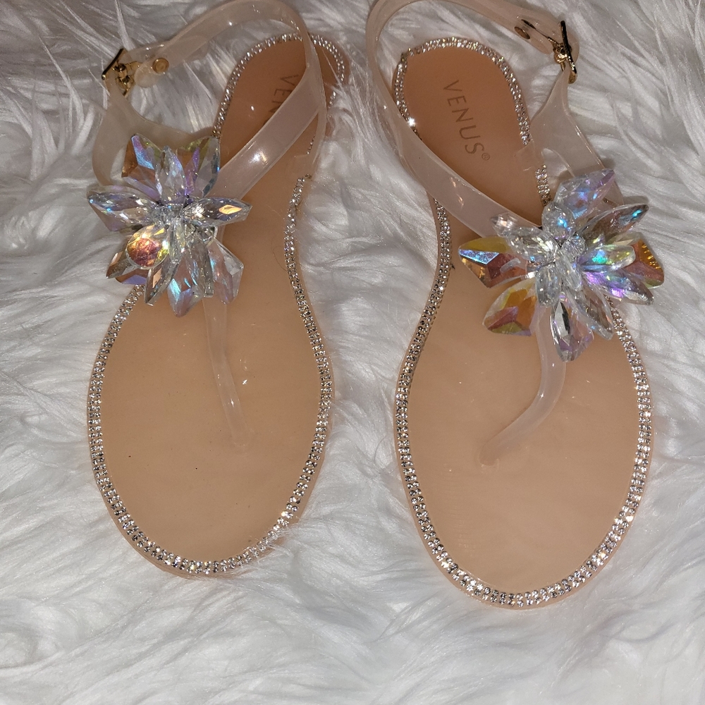 Peach Rhinestone Sandals - Picture 7 of 9